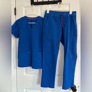Med couture royal blue scrub set XS top and PXS bottoms